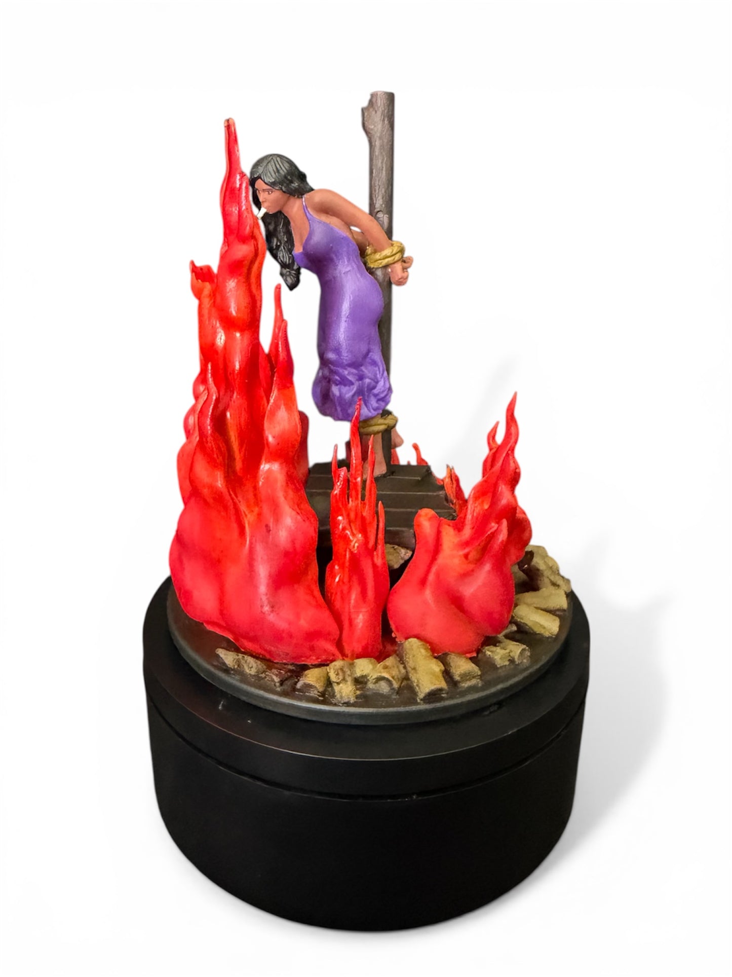Witch at Stake Sculpture – Rotating Dark Art Decor Hand-Painted Resin