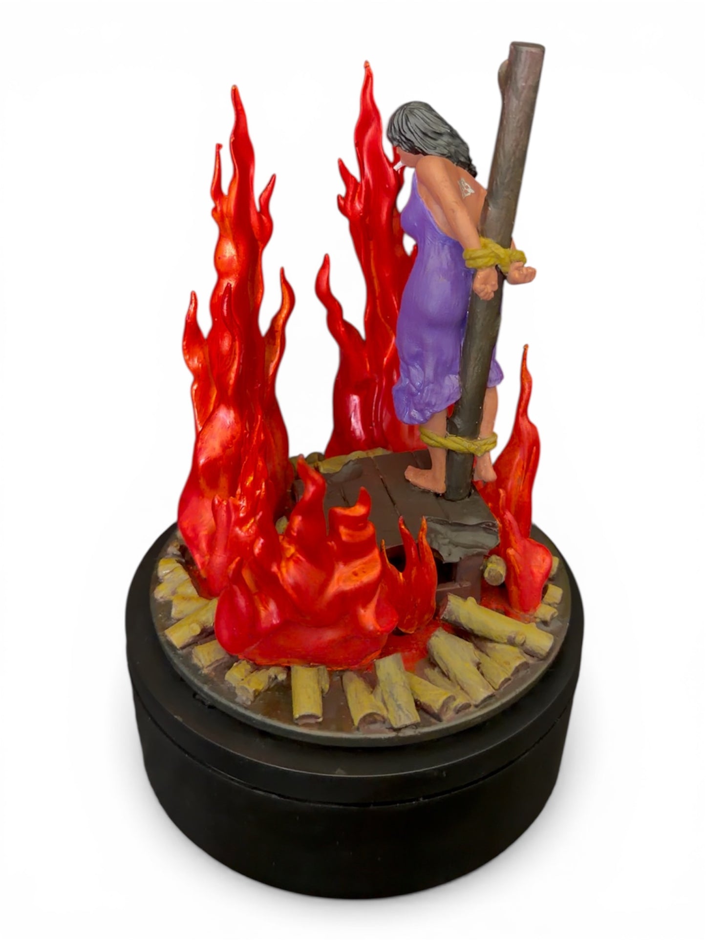 Witch at Stake Sculpture – Rotating Dark Art Decor Hand-Painted Resin