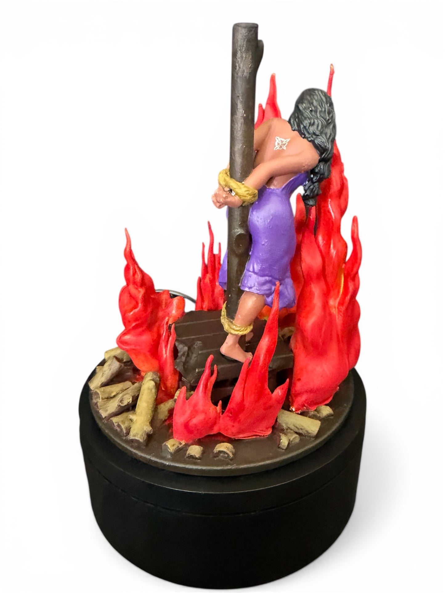 Witch at Stake Sculpture – Rotating Dark Art Decor Hand-Painted Resin