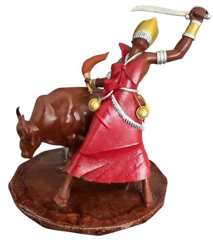 Iansã (Oyá) with Buffalo – 6” Handmade & Hand-Painted Resin Sculpture – Made in Miami