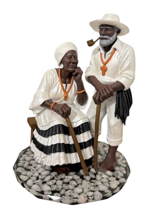 Casal de Preto Velho – Figura Espiritual Handmade em Resina – 6 Inches (15 cm)