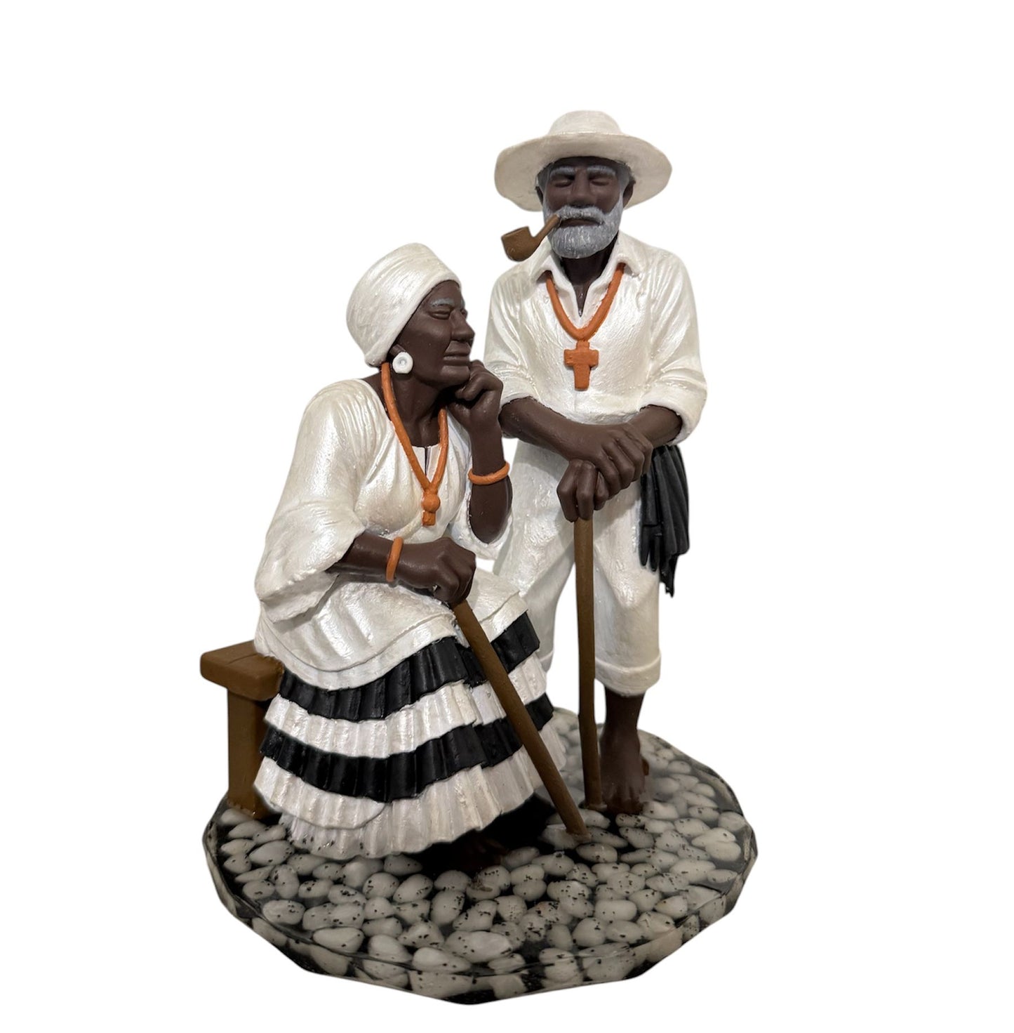 Casal de Preto Velho – Figura Espiritual Handmade em Resina – 6 Inches (15 cm)